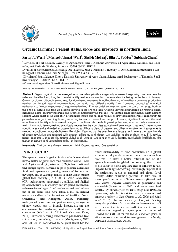 (PDF) Organic farming: Present status, scope and prospects in northern ...