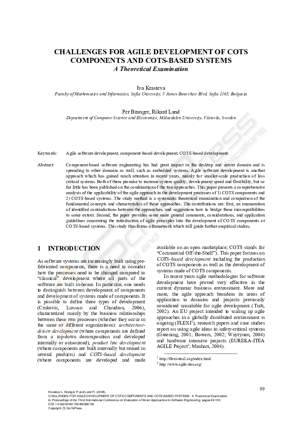 (PDF) Challenges for Agile Development of COTS Components and COTSbased Systems A Theoretical