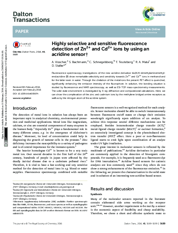 (PDF) Highly selective and sensitive fluorescence detection of Zn(2 ...