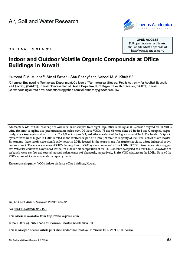 (PDF) Indoor and Outdoor Volatile Organic Compounds at Office Buildings ...