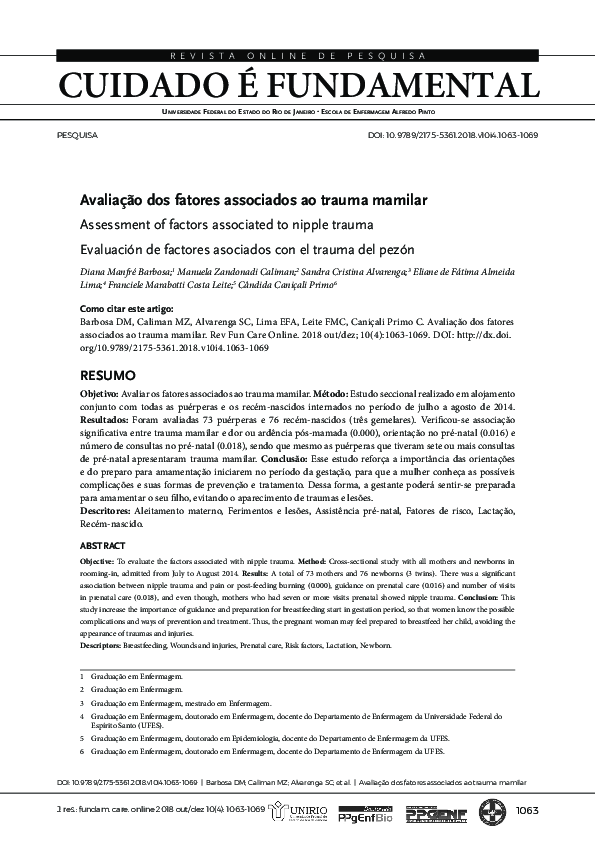 (PDF) Assessment of factors associated to nipple trauma / Avaliação dos