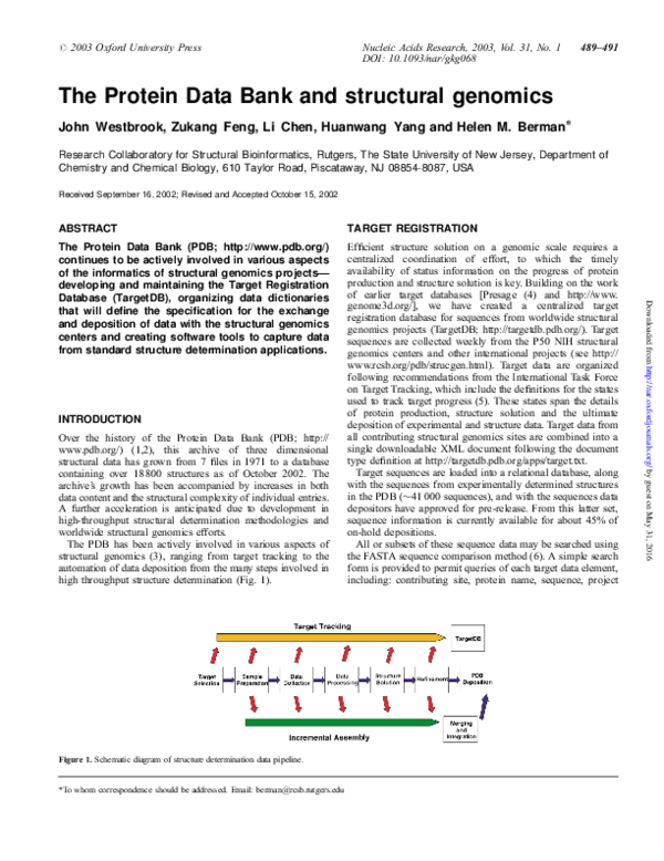 (PDF) The Protein Data Bank and structural genomics John Westbrook