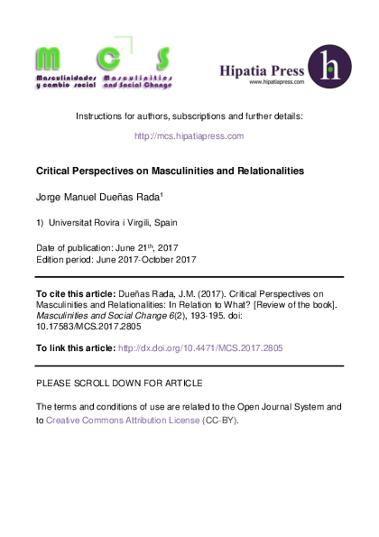 Critical Perspectives on Masculinities and Relationalities