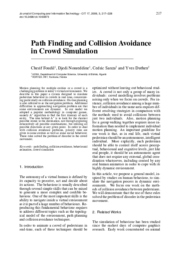 (PDF) Path finding and Collision Avoidance in Crowd Simulation