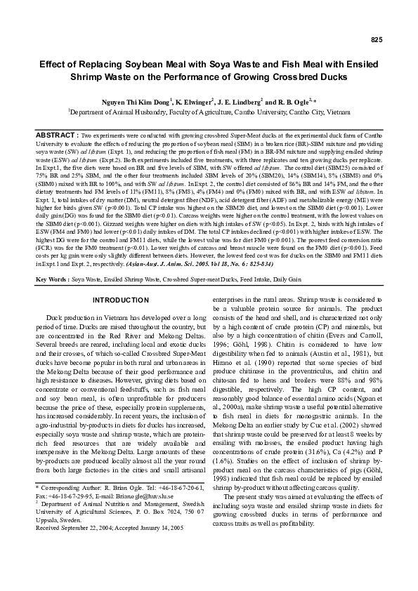 (PDF) Effect of Replacing Soybean Meal with Soya Waste and Fish Meal ...