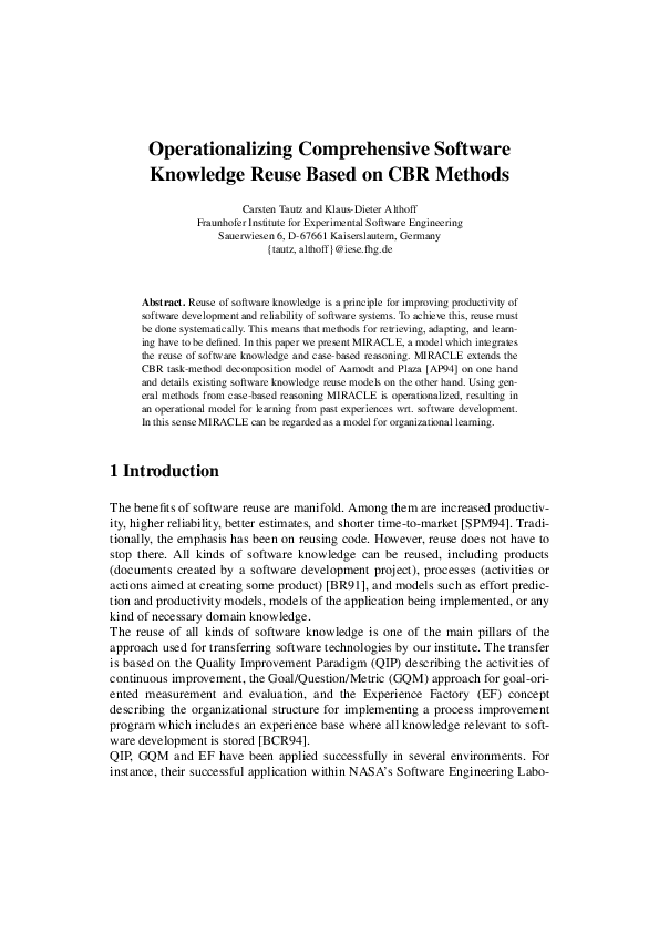 (PDF) Operationalizing comprehensive software knowledge reuse based on ...