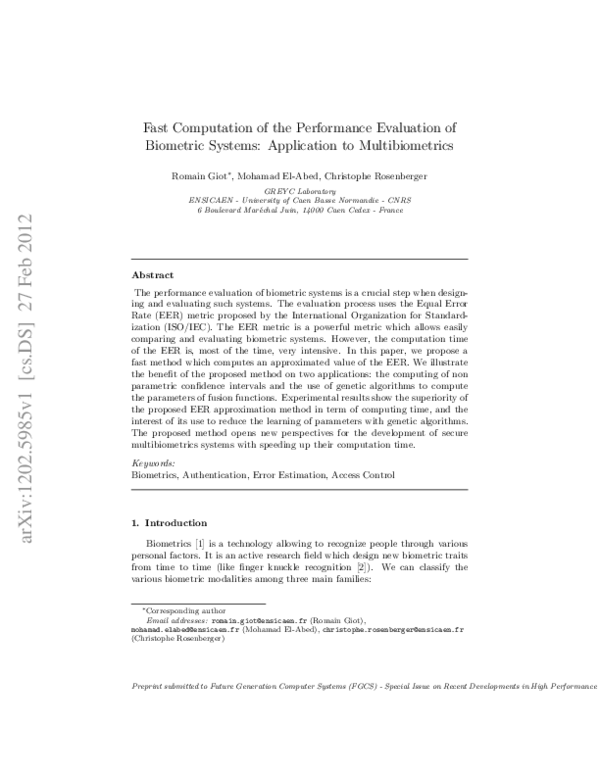 (PDF) Fast computation of the performance evaluation of biometric ...