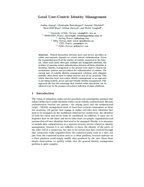 (PDF) Local user-centric identity management