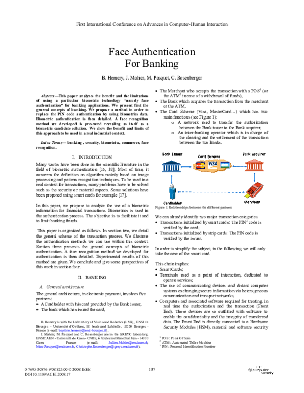 (PDF) Face Authentication for Banking