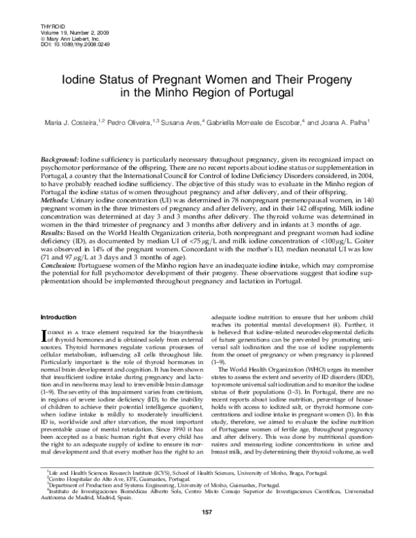 (PDF) Iodine Status of Pregnant Women and Their Progeny in the Minho ...
