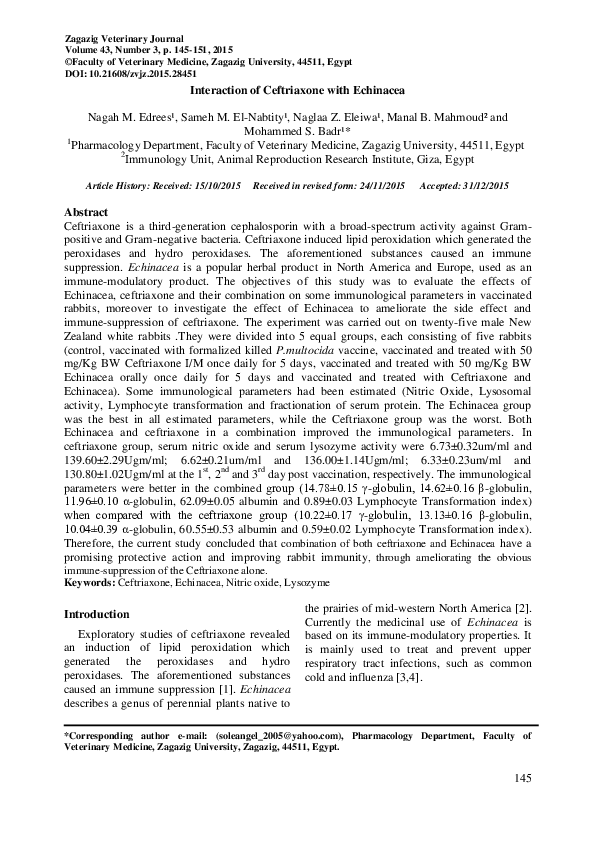 (PDF) Interaction of Ceftriaxone with Echinacea Mohammed Badr