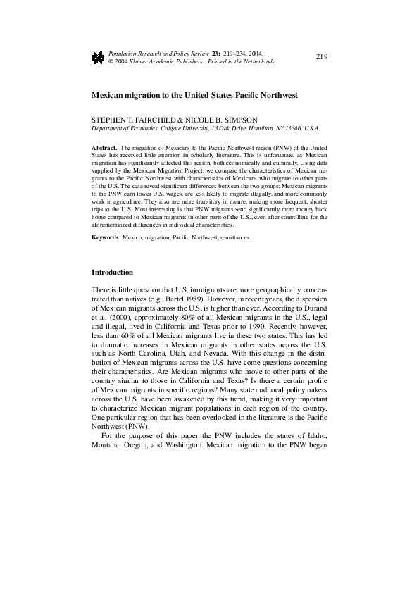 (PDF) Mexican Migration to the United States Pacific Northwest