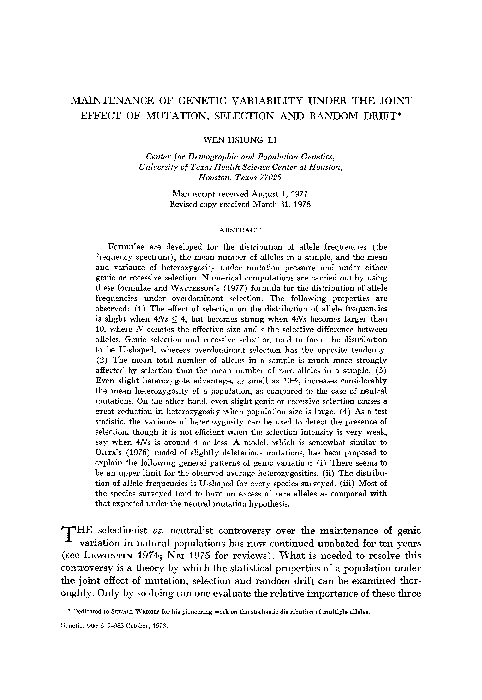 (PDF) Maintenance of Genetic Variability under the Joint Effect of ...