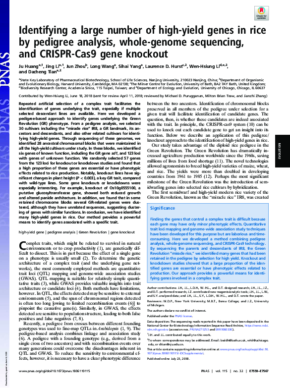 (PDF) Identifying a large number of high-yield genes in rice by ...