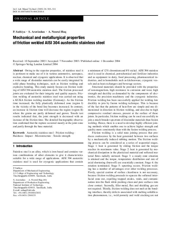(PDF) Mechanical and metallurgical properties of friction welded AISI ...