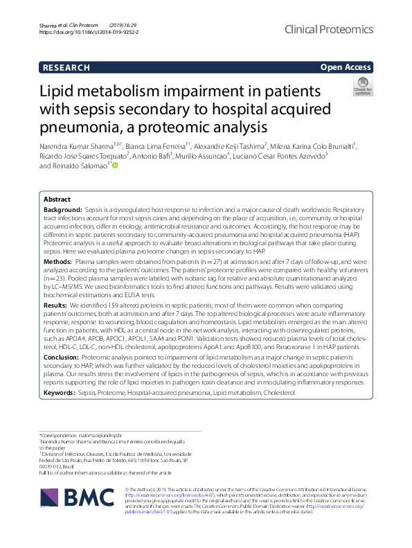 (PDF) Lipid metabolism impairment in patients with sepsis secondary to ...