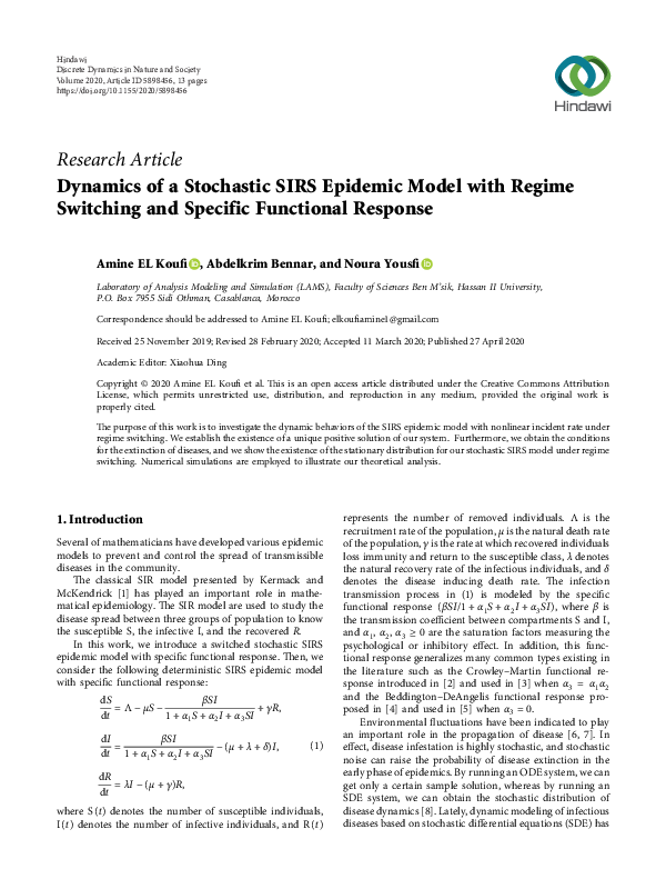 (PDF) Dynamics of a Stochastic SIRS Epidemic Model with Regime ...