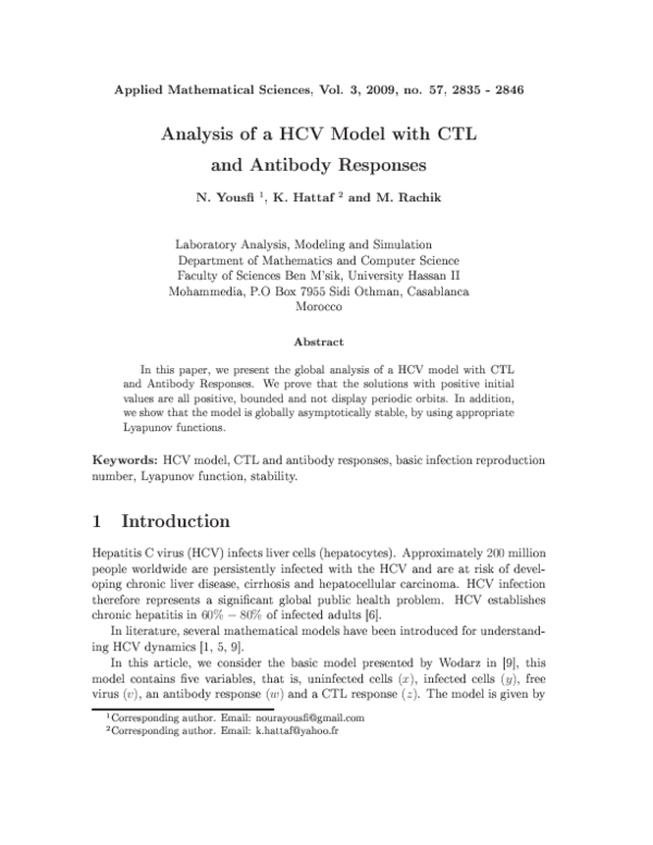 (PDF) Analysis of a HCV Model with CTL and Antibody Responses