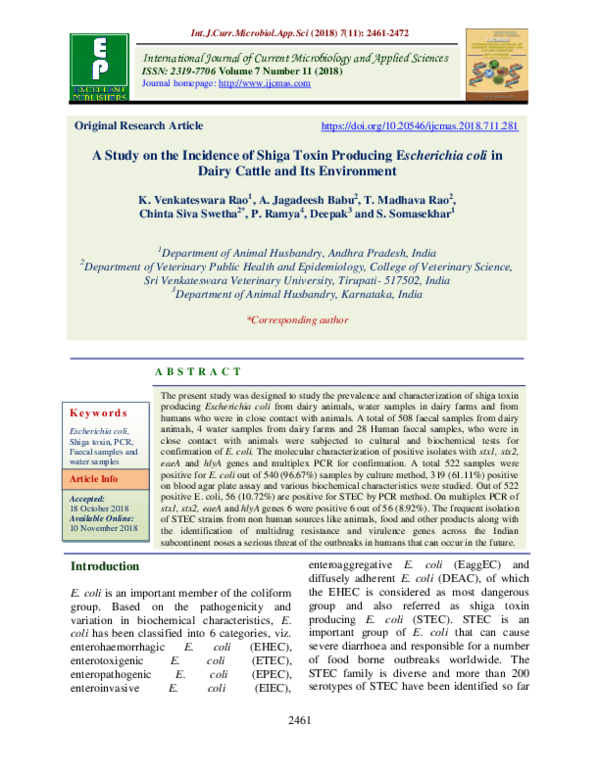 (PDF) A Study on the Incidence of Shiga Toxin Producing Escherichia ...
