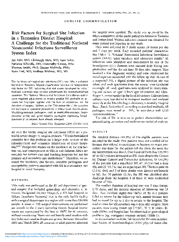 (PDF) Risk Factors for Surgical Site Infection in a Tanzanian District ...