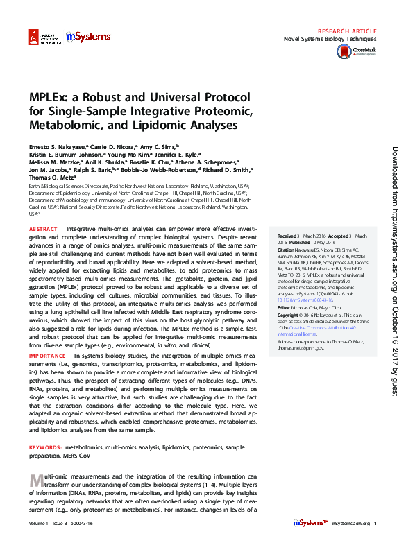(PDF) MPLEx: a Robust and Universal Protocol for Single-Sample ...
