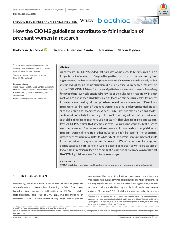 (PDF) How the CIOMS guidelines contribute to fair inclusion of pregnant ...