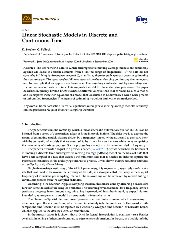 (PDF) Linear Stochastic Models in Discrete and Continuous Time