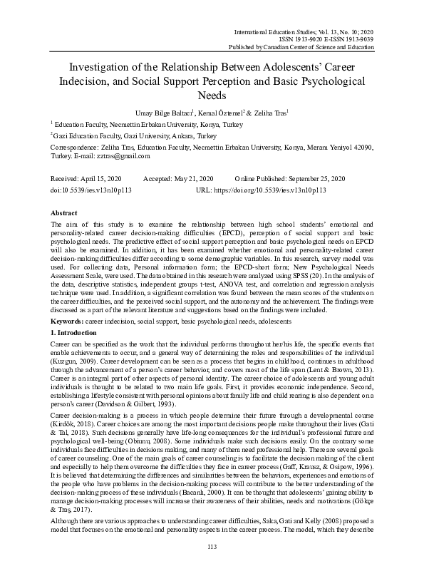 (PDF) Investigation of the Relationship Between Adolescents’ Career ...