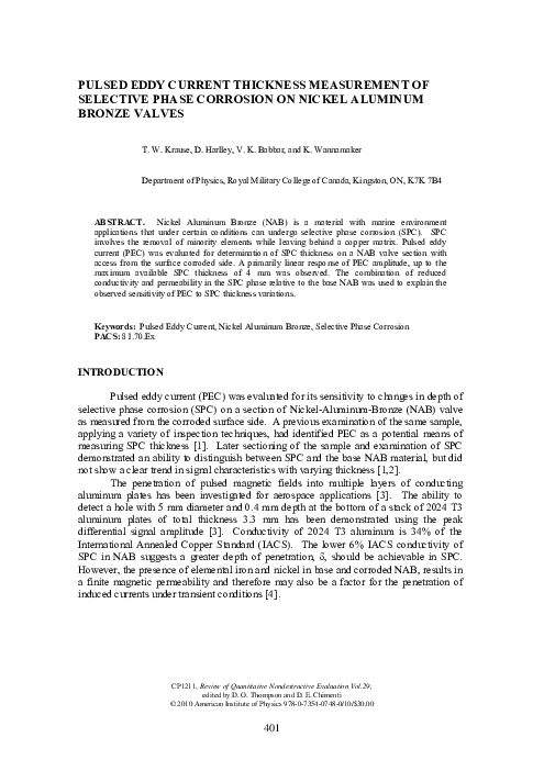 (PDF) Pulsed Eddy Current Thickness Measurement of Selective Phase ...