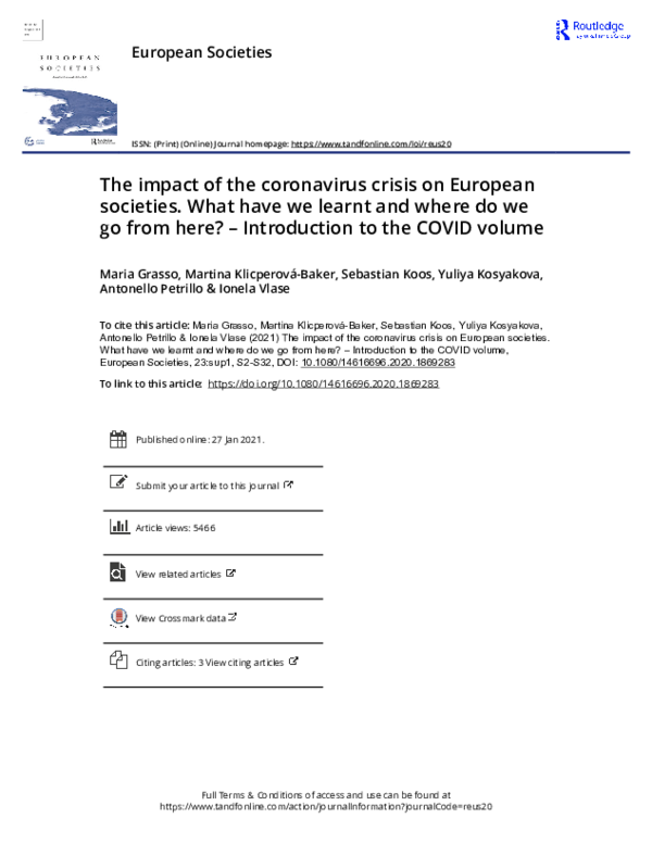 (PDF) The impact of the coronavirus crisis on European societies. What ...