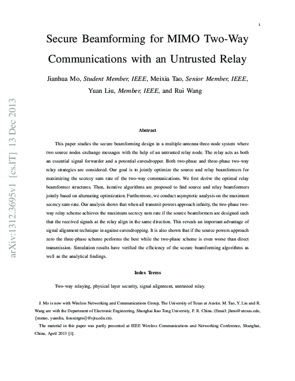 (PDF) Secure Beamforming for MIMO Two-Way Communications with an ...