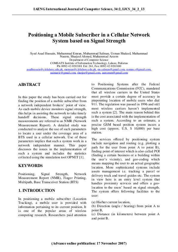 (PDF) Positioning a Mobile Subscriber In a Cellular Network System ...