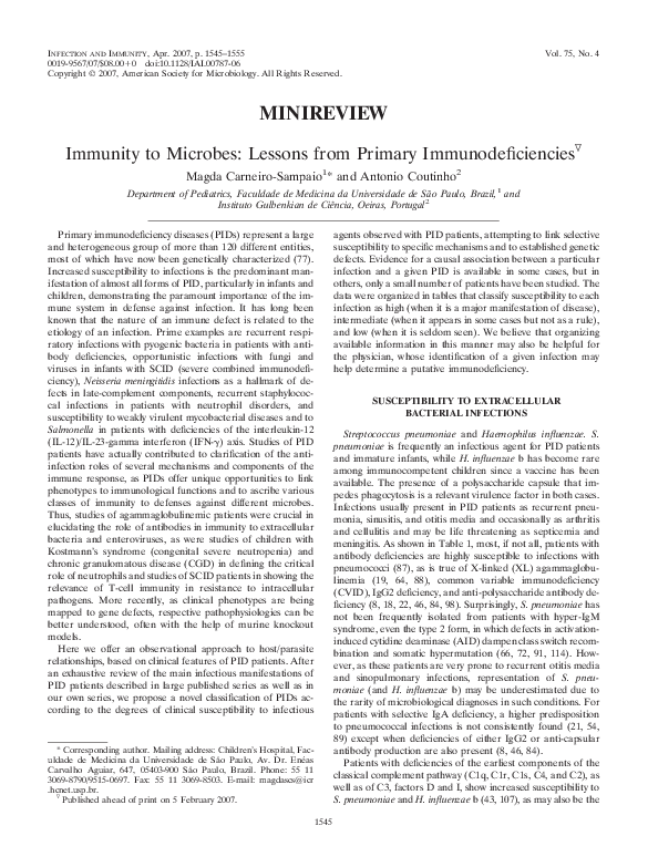 (PDF) Immunity to microbes: lessons from primary immunodeficiencies