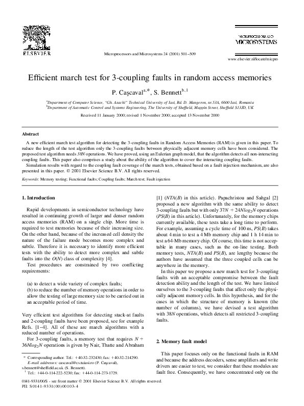 (PDF) Efficient march test for 3-coupling faults in random access memories