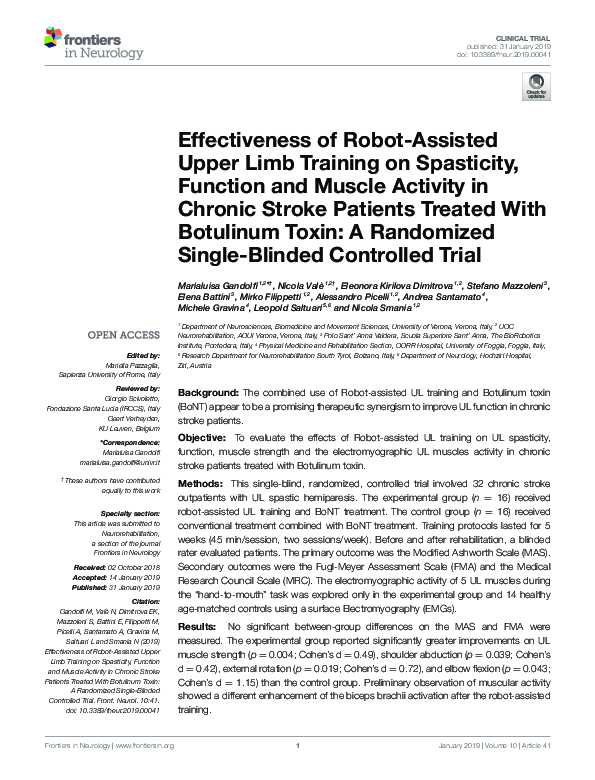 (PDF) Effectiveness of Robot-Assisted Upper Limb Training on Spasticity ...