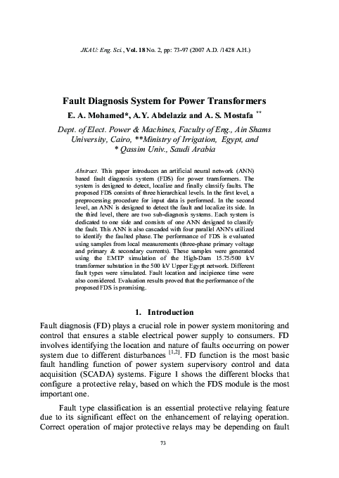 (PDF) Fault Diagnosis System for Power Transformers