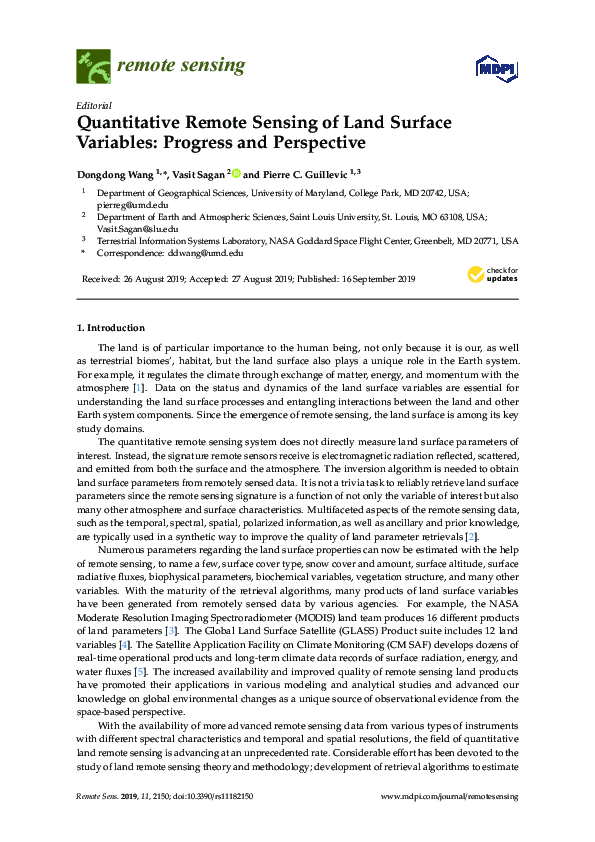 (PDF) Quantitative Remote Sensing of Land Surface Variables: Progress ...
