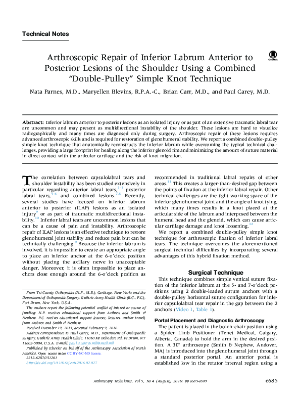 (PDF) Arthroscopic Repair of Inferior Labrum Anterior to Posterior ...