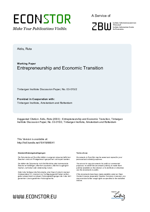 (PDF) Entrepreneurship and Economic Transition