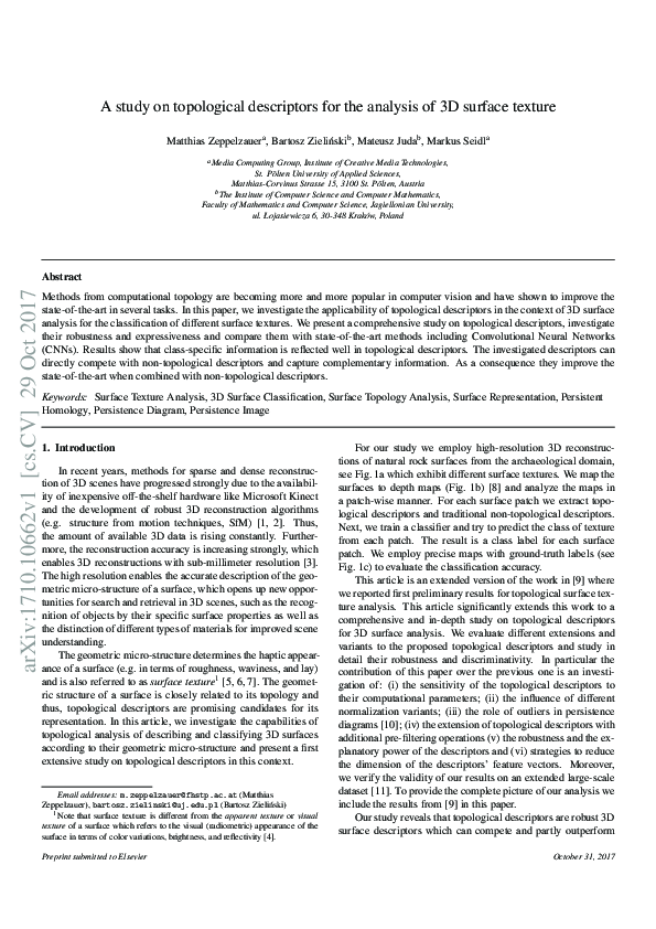 (PDF) A study on topological descriptors for the analysis of 3D surface ...
