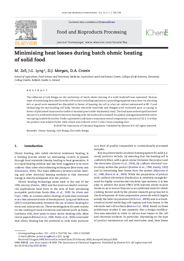 (PDF) Minimising heat losses during batch ohmic heating of solid food
