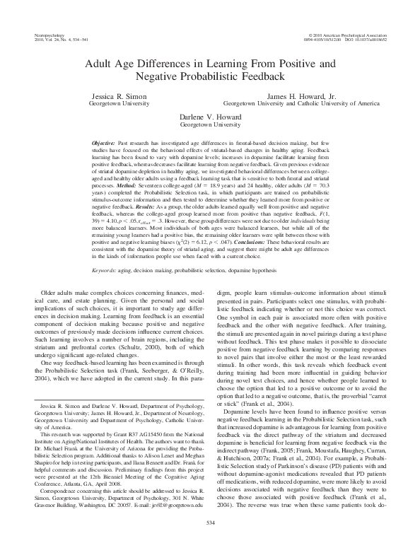 (PDF) Adult age differences in learning from positive and negative ...