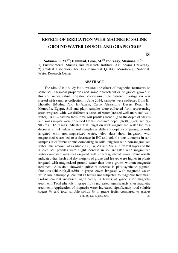 (PDF) Effect of Irrigation with Magnetic Saline Ground Water on Soil ...