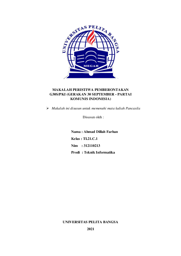 (PDF) MAKALAH PERISTIWA PEMBERONTAKAN G30S/PKI (GERAKAN 30 SEPTEMBER