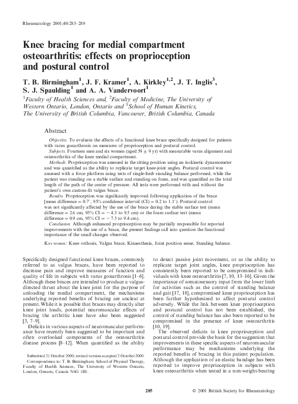 (PDF) Knee bracing for medial compartment osteoarthritis effects on