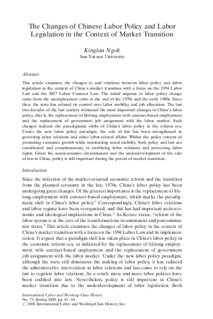 (PDF) The Changes of Chinese Labor Policy and Labor Legislation in the ...
