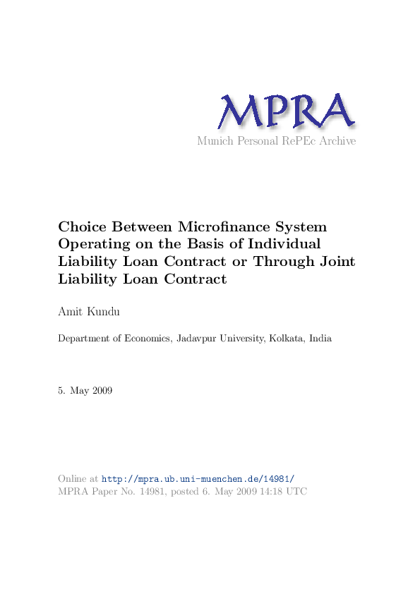 (PDF) Choice Between Microfinance Systems Operating on the Basis of ...