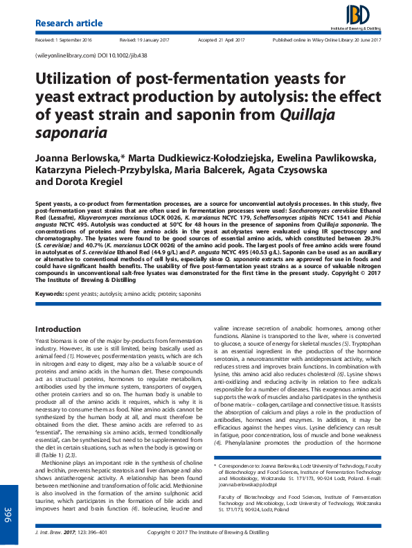 (PDF) Utilization of post-fermentation yeasts for yeast extract ...