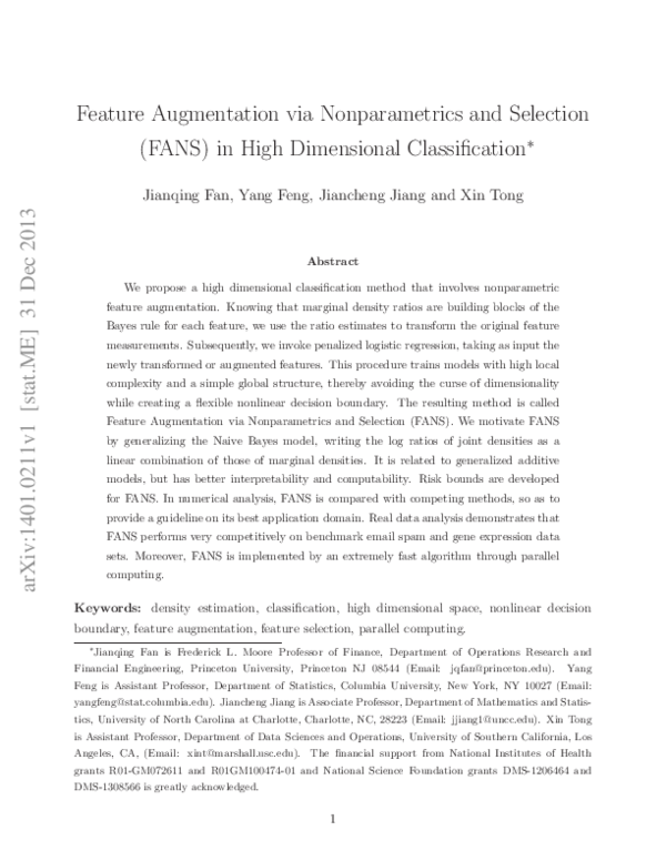 (PDF) Feature Augmentation via Nonparametrics and Selection (FANS) in ...