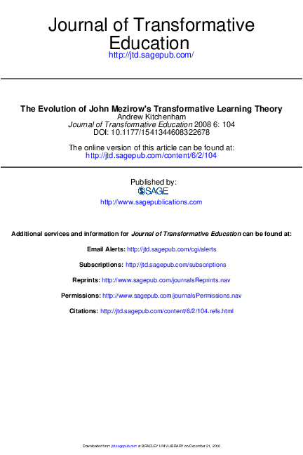(PDF) The evolution of John Mezirow's transformative learning theory